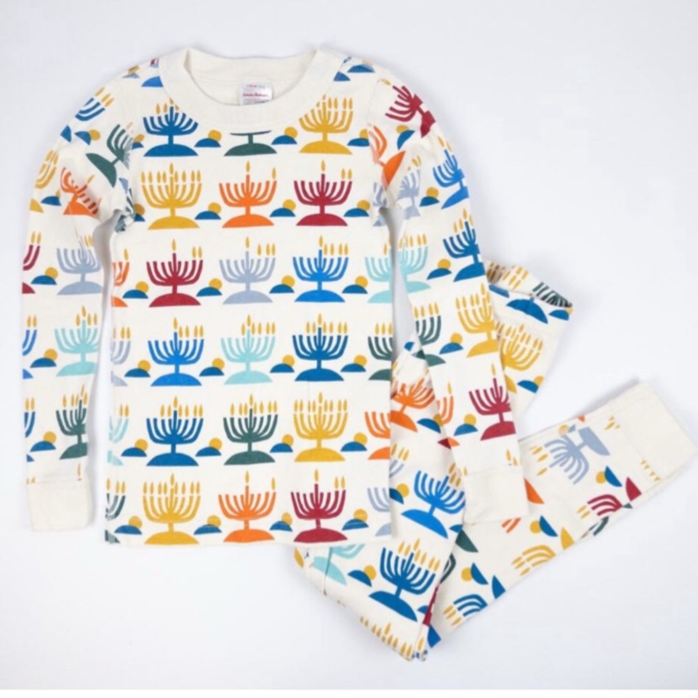 Hanna Andersson Kids Holiday Long John 2-Piece Pajama Set Rainbow Hanukkah Sz 12